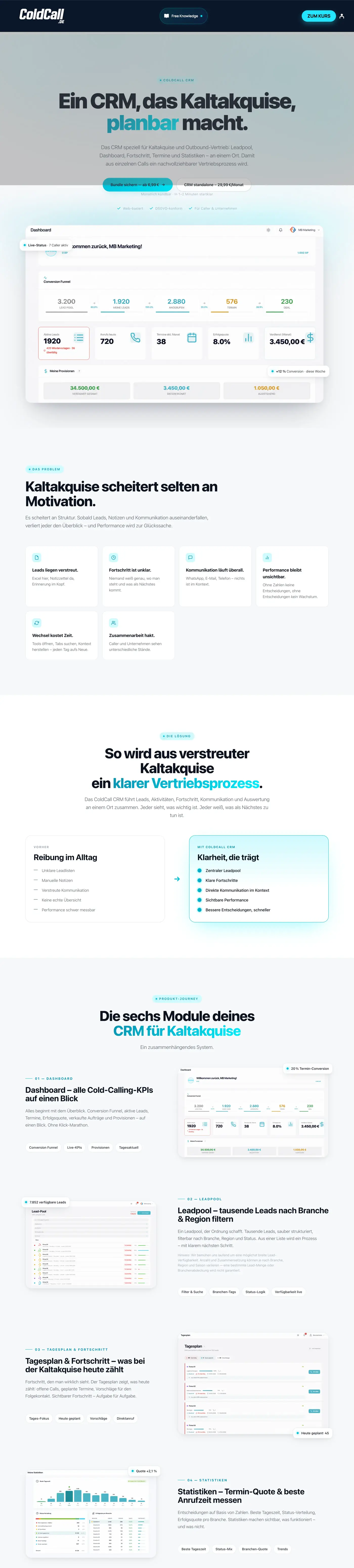 Produktseite des ColdCall CRM